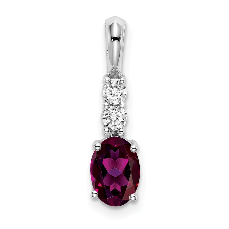 14k White Gold 14k White Gold Oval Rhodolite Garnet and Diamond Pendant