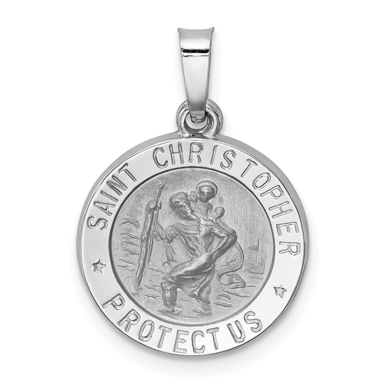14k White Gold 14k White Gold Polished/Satin St Christopher Medal Hollow Pendant