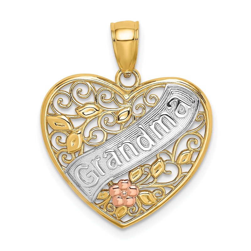 10K Two-Tone 10K W/White Rhodium Grandma Heart Charm