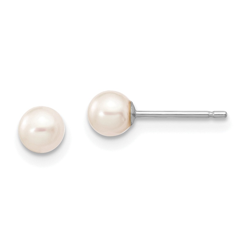 10K White Gold 4-5mm Round Freshwater Cultured Pearl Stud Post Earrings