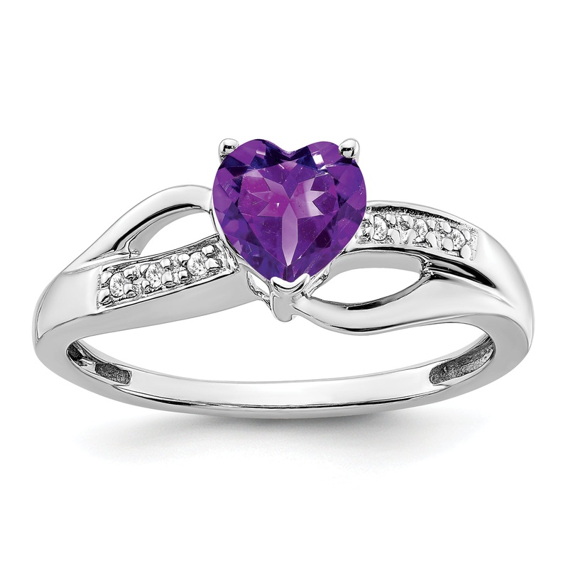 10K White Gold Amethyst And Diamond Heart Ring