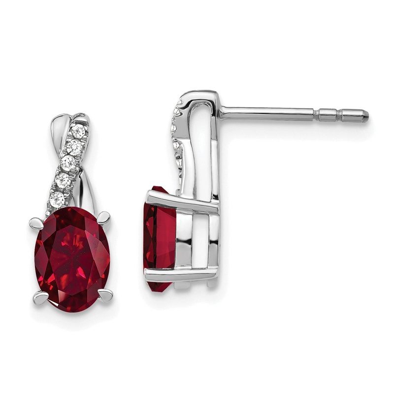 10K White Gold Ruby And Diamond Earrings