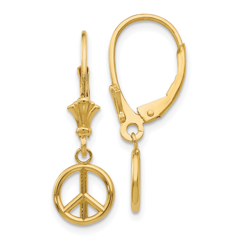 10K Yellow Gold 10K 3-D Peace Symbol Leverback Earrings