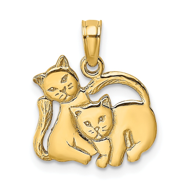 10K Yellow Gold 10K 3-D Polished Two Kittens Charm