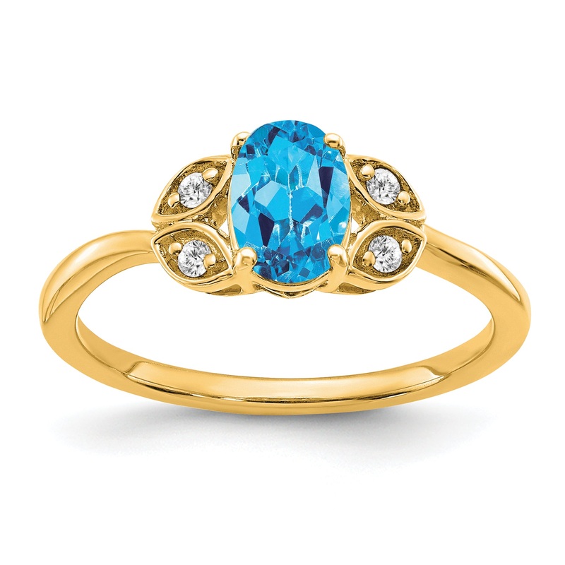 10K Yellow Gold Blue Topaz And Diamond Ring