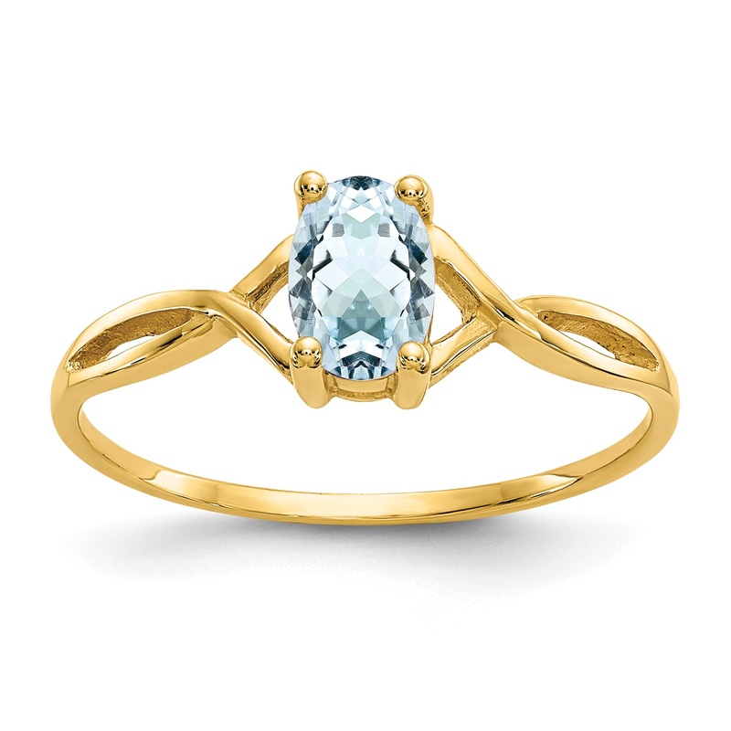 10K Yellow Gold Polished Genuine Aquamarine Birthstone Ring