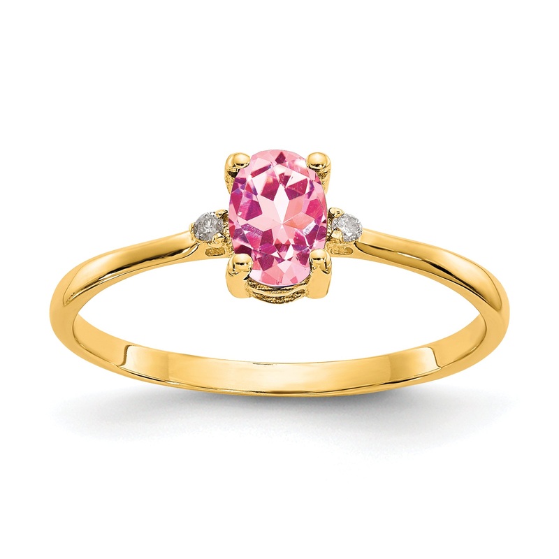 10K Yellow Gold Polished Genuine Diamond & Pink Tourmaline Birthstone Ring