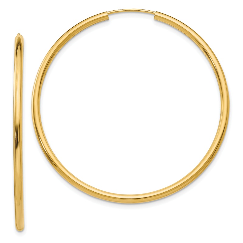10K Yellow Gold Polished Round Endless 2mm Hoop Earrings