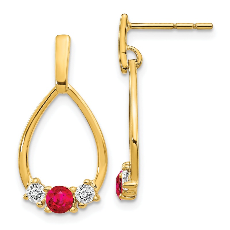10K Yellow Gold Ruby And White Sapphire Post Dangle Earrings