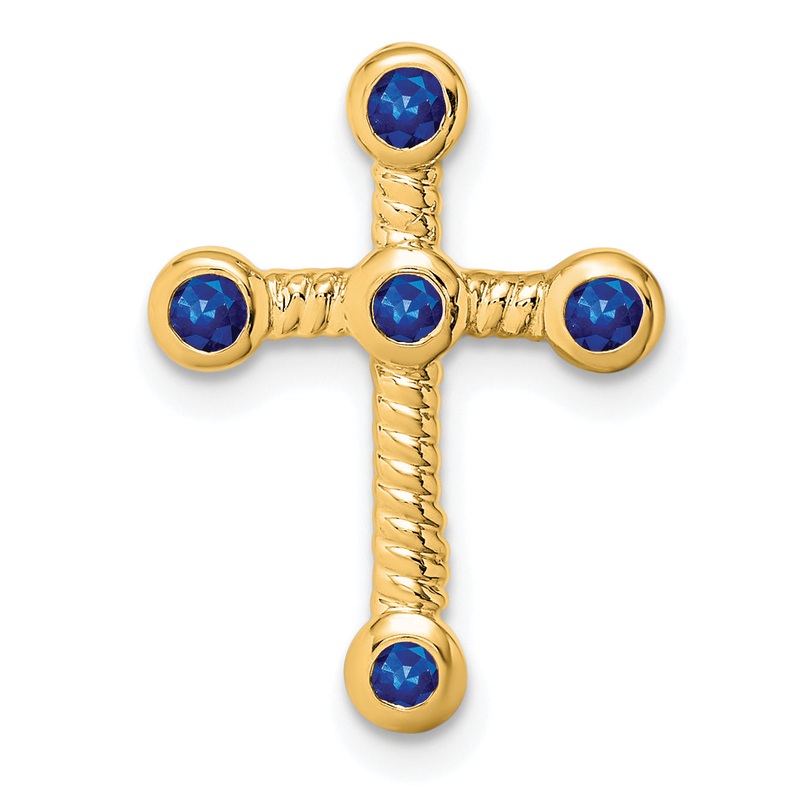 10K Yellow Gold Sapphire Cross Chain Slide