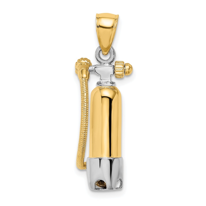10K Yellow W/Rhodium 10K 3-D Single Scuba Tank W/ Hose Charm
