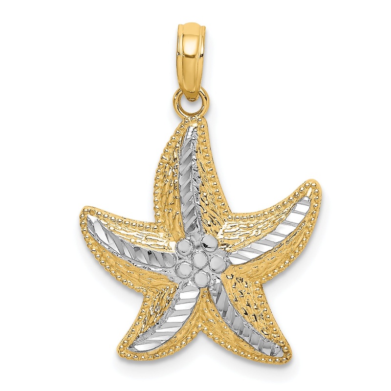 10K Yellow W/Rhodium 10K Rhodium D/C Small Starfish Charm