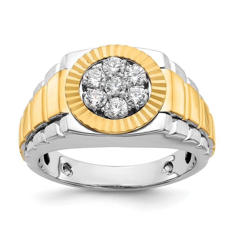 14k Two-Tone 1/2 Ct. Lab Grown Diamond VS/SI+ G+ Ribbed Men’s Cluster Ring