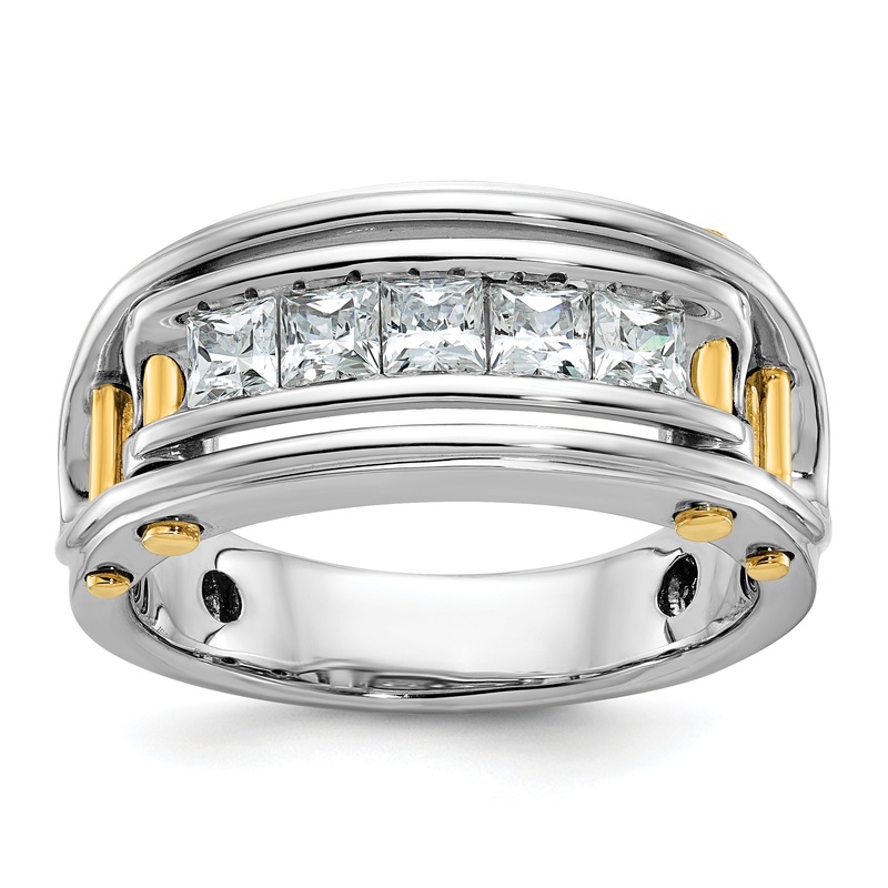 14k Two-tone Two Tone 1 Ct. Lab Grown Diamond VS/SI+ G+ Five Stone Polished and Cut Out Men’s Ring