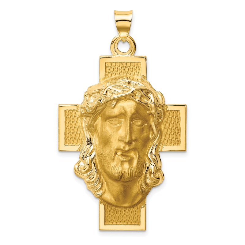 14k Yellow Gold 14k Hollow Polished/Satin Jesus Cross Medal