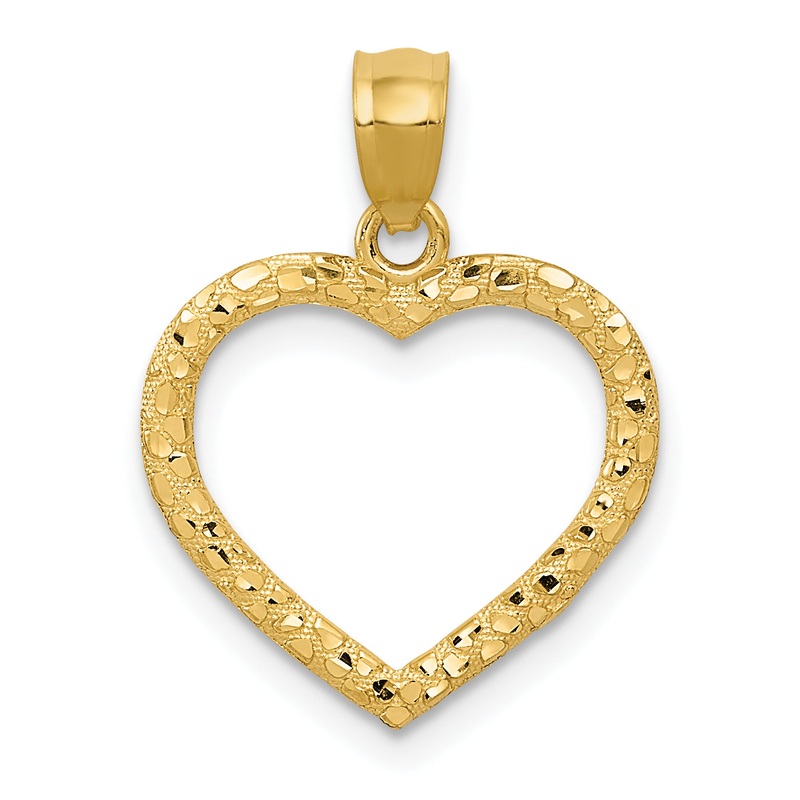 14k Yellow Gold 14K Polished and Textured Open Heart Pendant