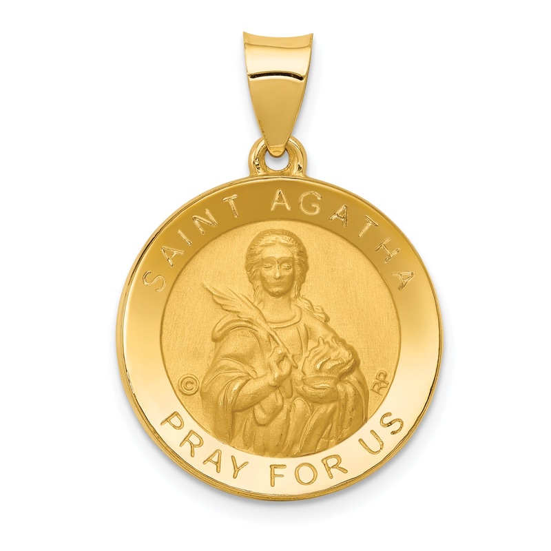 14k Yellow Gold 14K Polished/Satin St. Agatha Hollow Medal Pendant