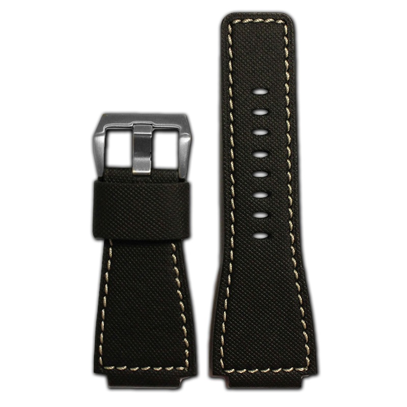 Original “KVLR” Style Leather Watch Band | Black | White Stitch | For Bell & Ross