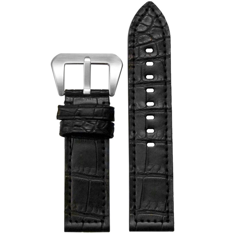 American Alligator Skin Watch Band | Flat | Matte Black | Match Stitch