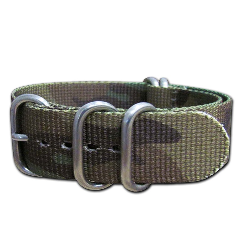 Ballistic Nylon Watch Band | 5-Ring | Camouflage | Brushed Hardware