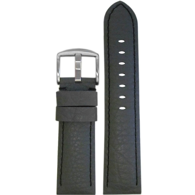 Calfskin Leather Watch Band | Padded | Grey | Black Stitch