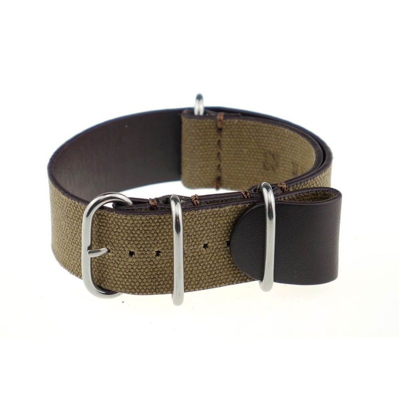 Canvas Watch Band | Sofia | One-Piece | 4 Polished Rings | Mocha