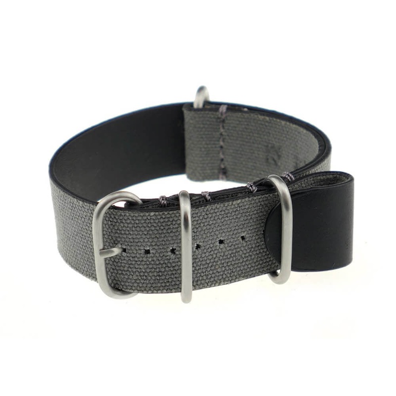 Canvas Watch Band | Warsaw | One-Piece | 4 Brushed Rings | Stone Grey