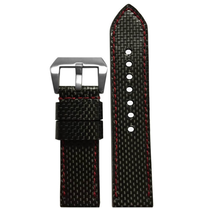 Carbon Fiber Watch Band | Handmade | Red Stitch | Gunny Straps