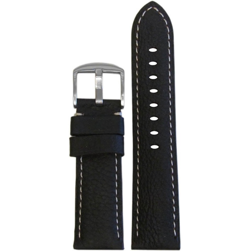 Classic Deep Oil Leather Watch Band | Padded | Darkest Brown | White Stitch