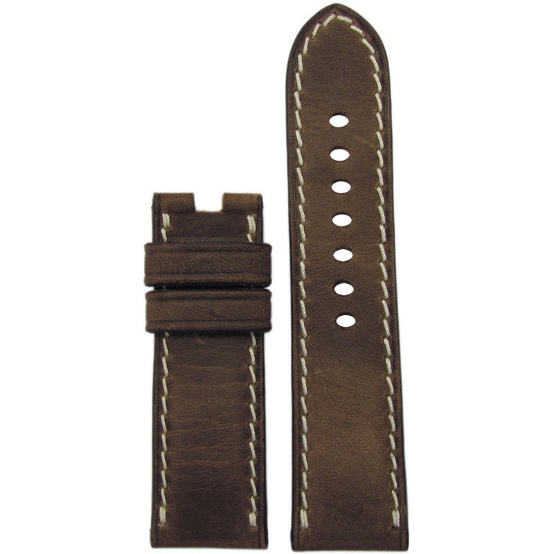 Distressed Vintage Leather Watch Band | Medium Brown | White Stitch | For Panerai Deploy