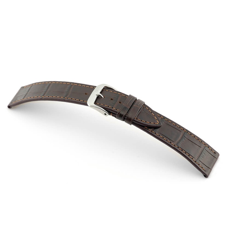 Embossed Alligator Grain on Cow Leather Watch Band | Baltimore | Flat | Mocha