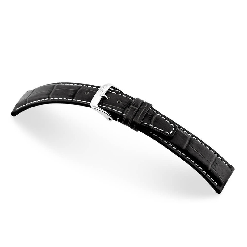 Embossed Alligator Grain on Cow Leather Watch Band | Boston | Black