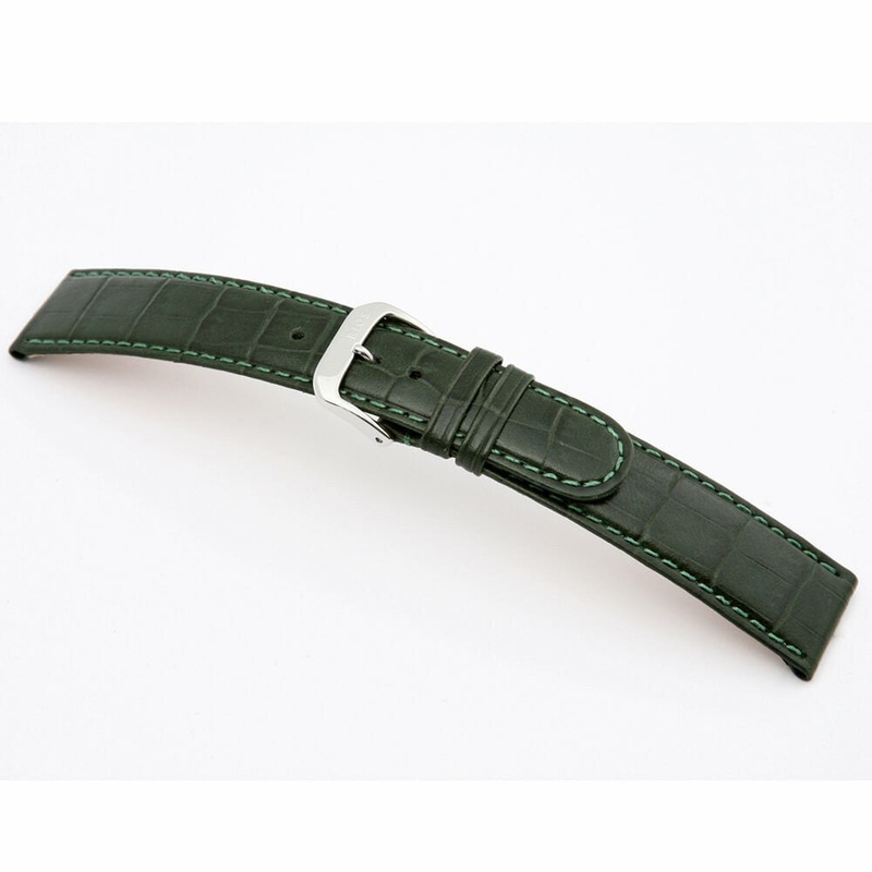 Embossed Leather Alligator Print Watch Band | Argentina | Forest Green