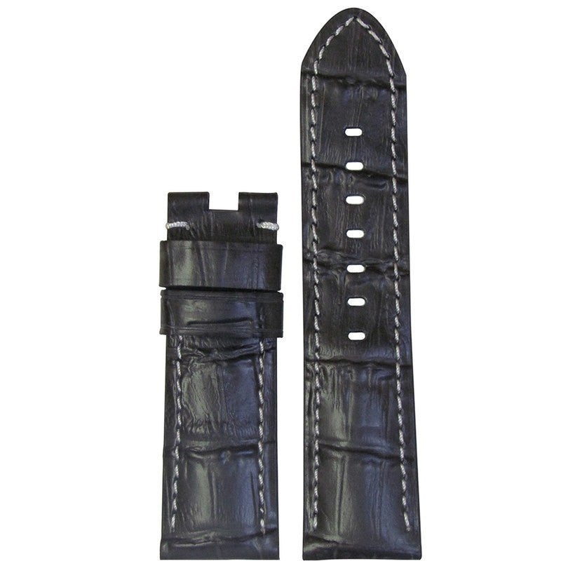 Embossed Leather Gator Watch Band | Grey | White Stitch | for Panerai Deploy