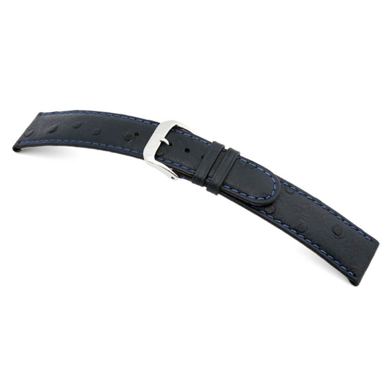 Embossed Leather Ostrich Print Watch Band | Durban | Ocean Blue