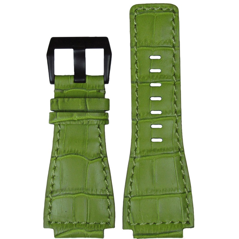 Embossed Leather Watch Band | Gator Print | Green | Match Stitching | for Bell & Ross