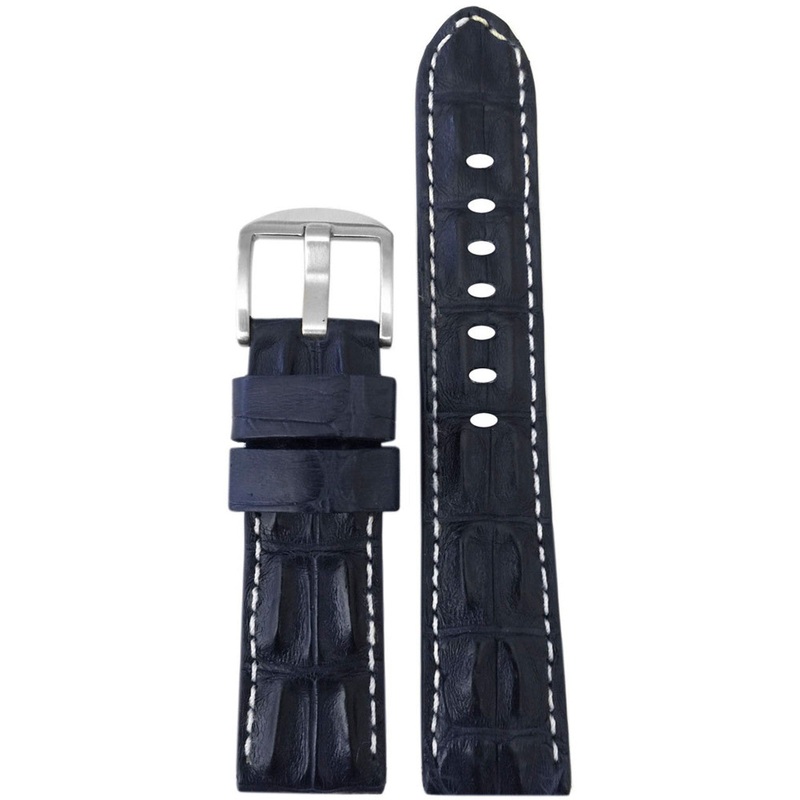 Genuine Hornback Alligator Watch Band | Navy | White Stitching