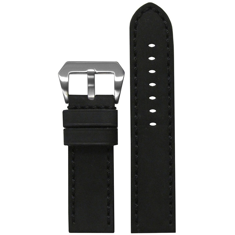 Genuine Leather Watch Band | Mustang 2 | Black | Black Hand Stitching