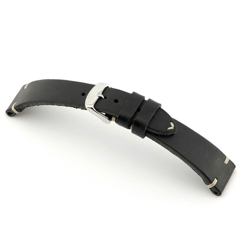 Genuine Leather Watch Band | Watts | Black | Minimal Stitch