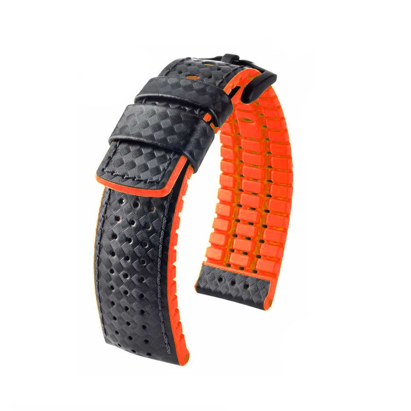 Hirsch Performance Series Watch Strap | Ayrton | Black | Red Backing and Siding