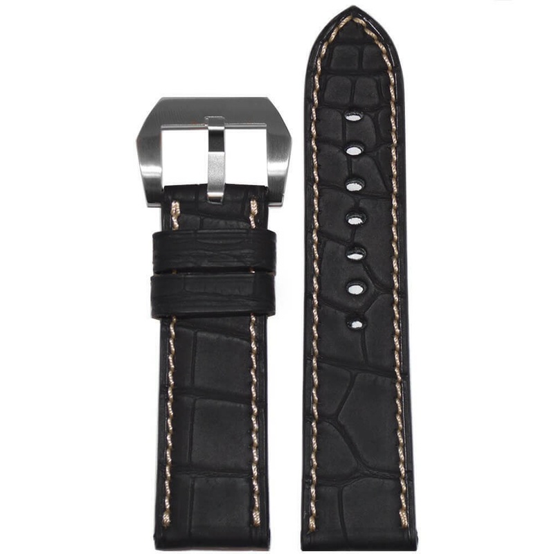 Padded Alligator Watch Band | Rubberized Coating | Black