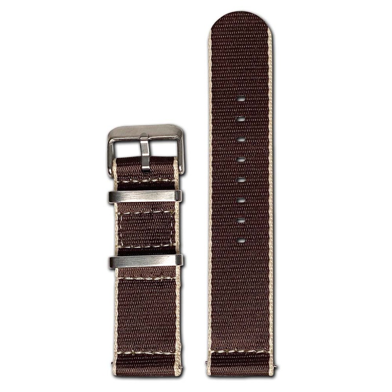 Quick Release Watch Band | Seatbelt | Two-Piece | Brown | Beige Stitch