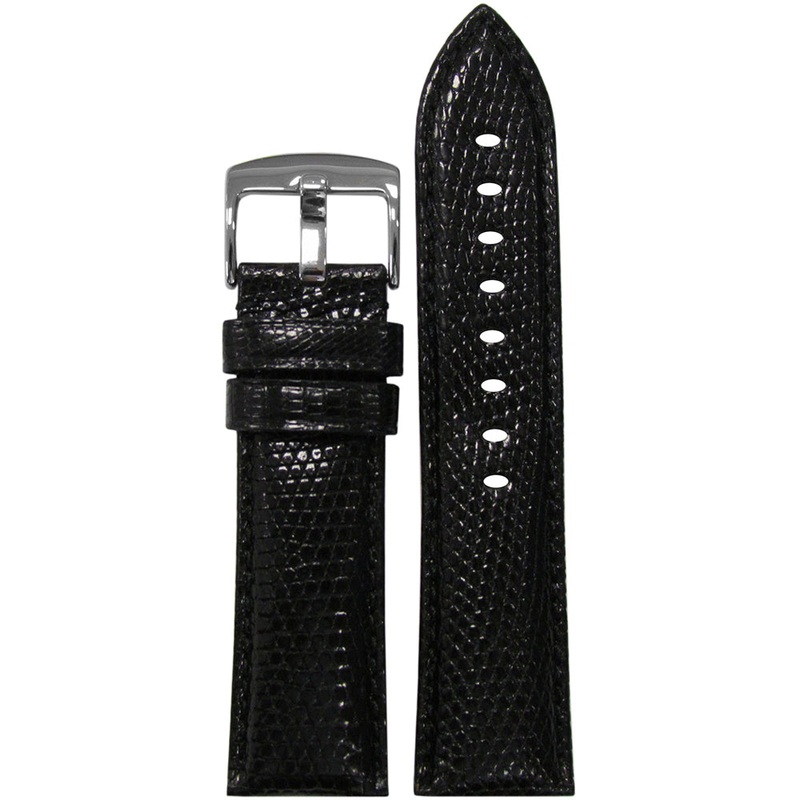 Semi-Gloss Genuine Lizard Watch Band | Classic | Black | Match Stitch