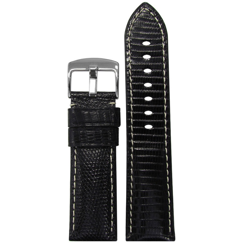 Semi-Gloss Lizard Watch Band | Classic | Black | White Stitch (115×80)