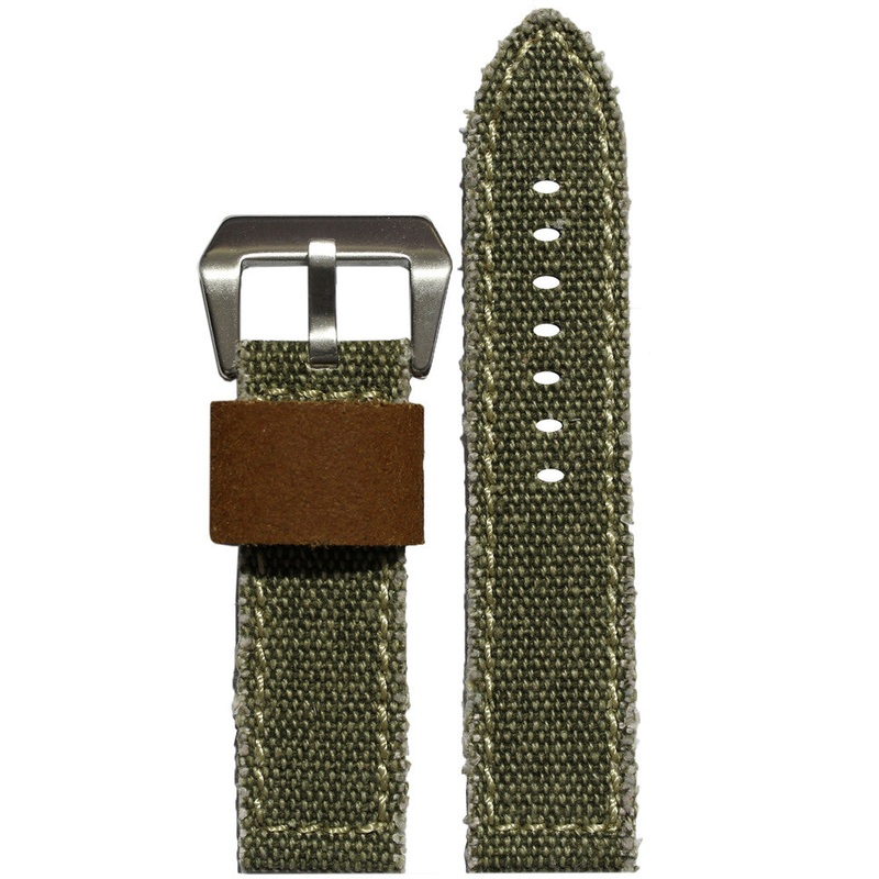Vintage Canvas Watch Band | Military Style | Olive | Contrast Stitch
