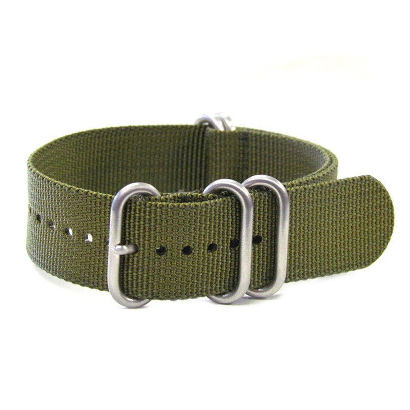 Ballistic Nylon Watch Band | 5-Ring | Olive | Brushed Hardware