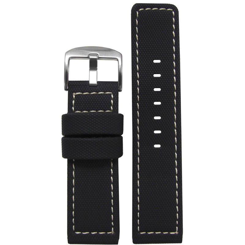 Black PU Ballistic Watch Band | Waterproof | Ivory Stitching
