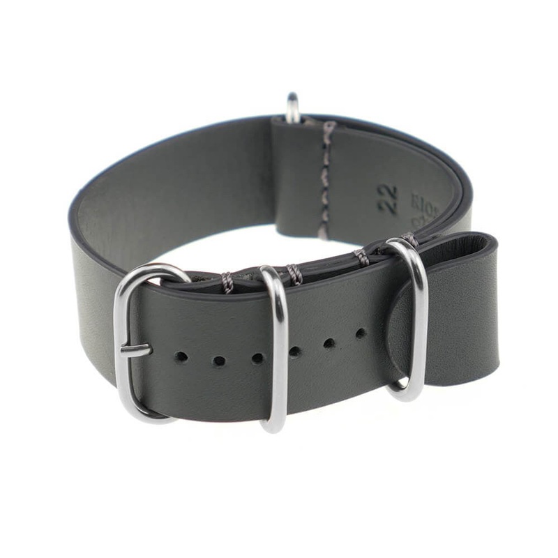 Calfskin Watch Band | Athens | One-Piece | 4 Polished Rings | Stone Grey