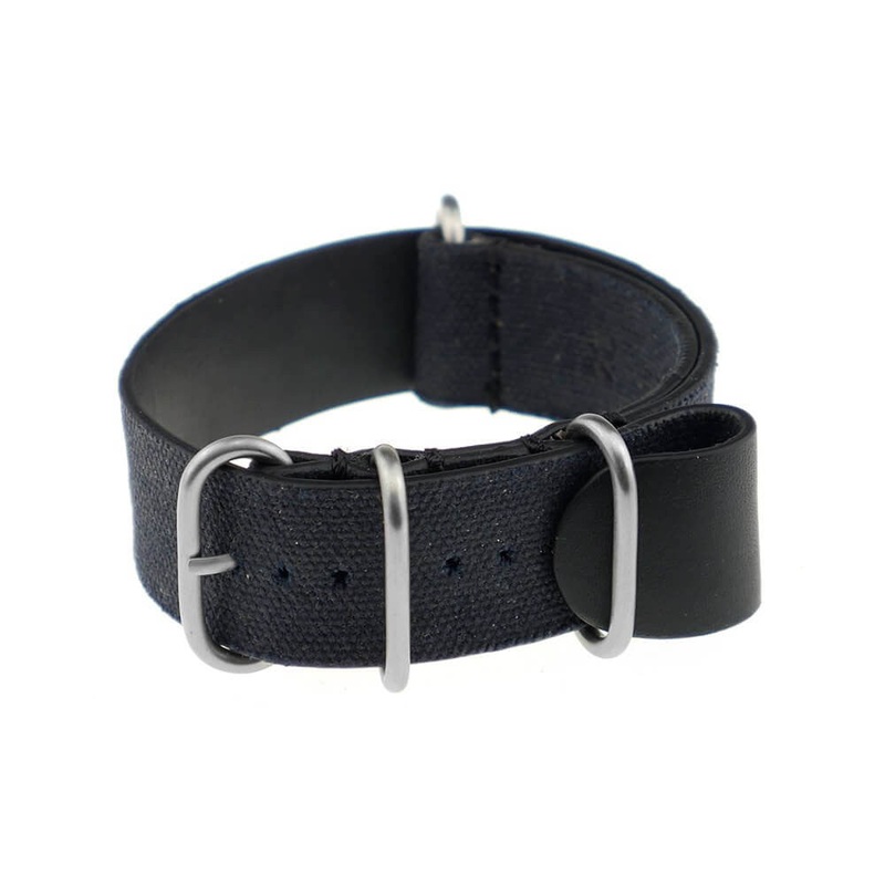 Canvas Watch Band | Warsaw | One-Piece | 4 Brushed Rings | Black