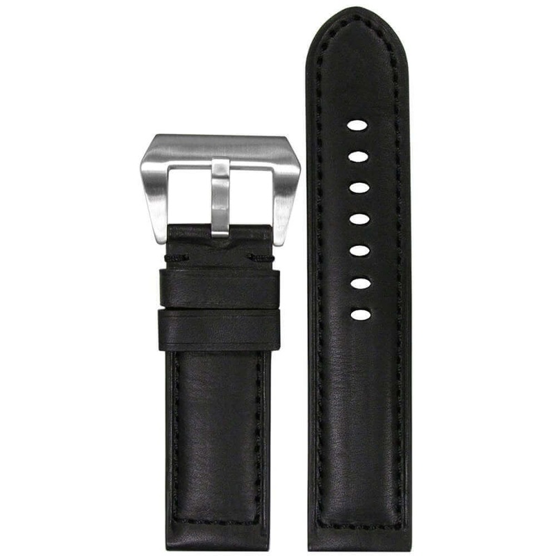 Classic HZ Calf Leather Watch Band | Padded Sport | Black | Black Stitch